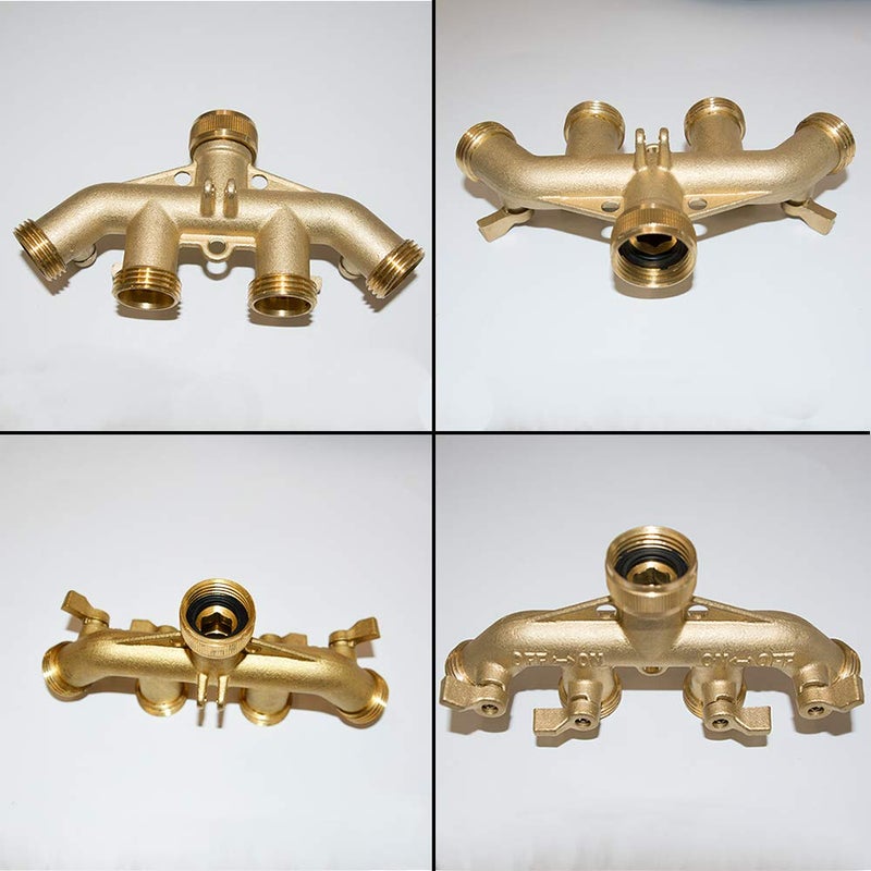 HQMPC 4 Way Hose Splitter 3/4"" GHT Garden Hose Splitter 4 Way Solid Brass Hose Connector Heavy Duty Hose Spigot Adapter With 4 Valves 8 Gaskets +2 Seal Tapes - Image 4